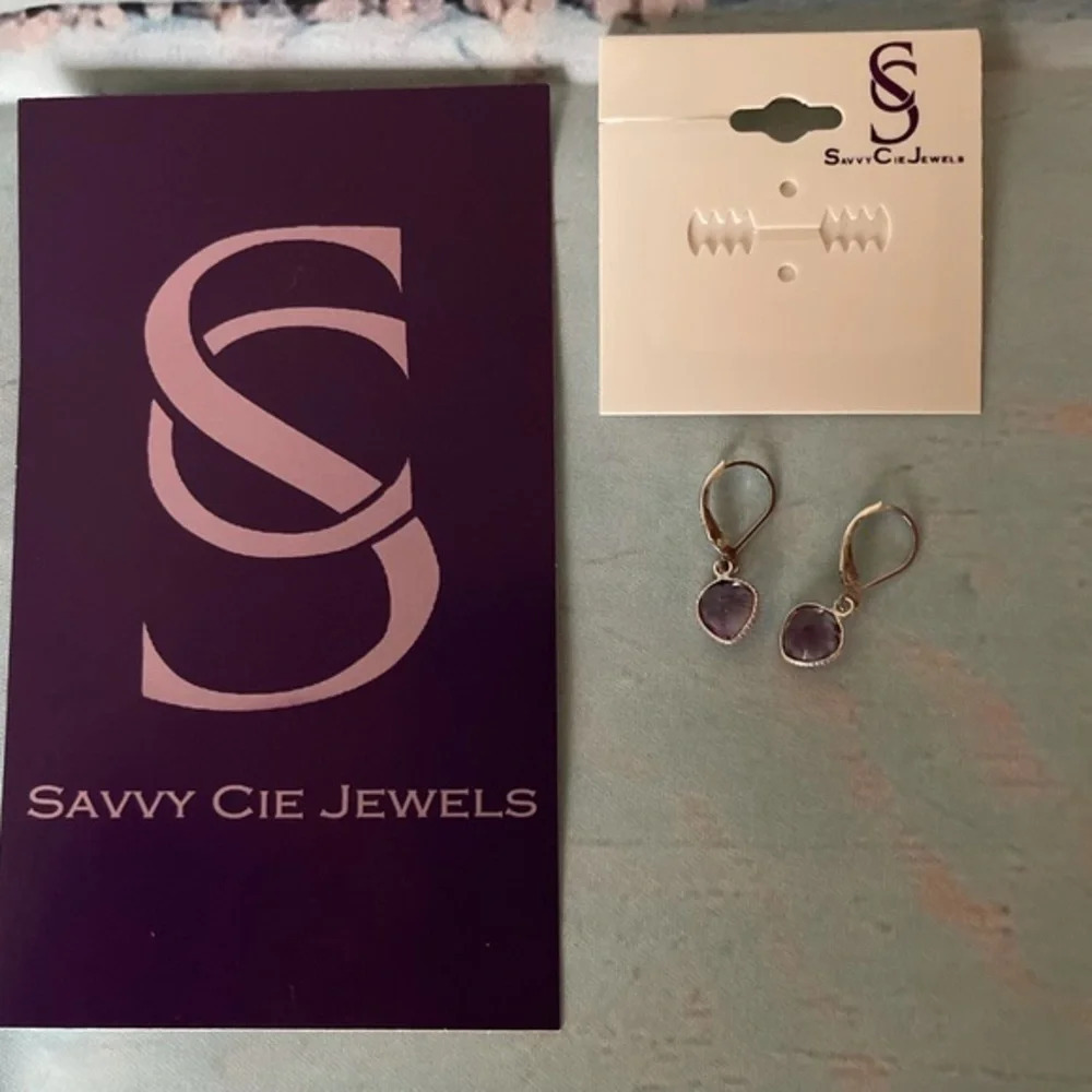 Savvy Cie Sterling Silver Amethyst Heart Earrings - Picture 3 of 9